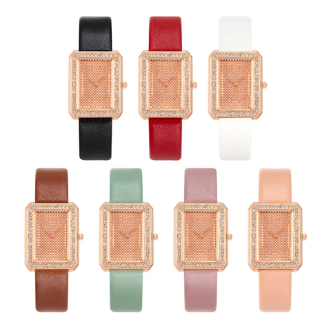 Dames Mode Quartz Horloge Rechthoekige Strass Kast Kunstleren Band Elegant Sterren Wijzerplaat Casual Sieraden Horloge