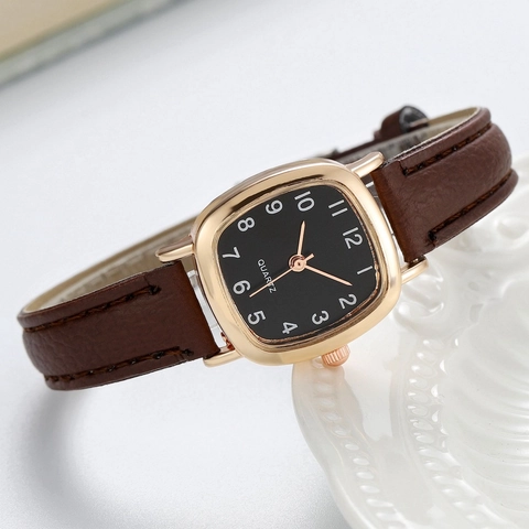 Orologio Al Quarzo Quadrato Da Donna Cassa In Lega Oro Rosa Cinturino Pelle PU Numeri Arabi Vintage Elegante Orologio Da Polso