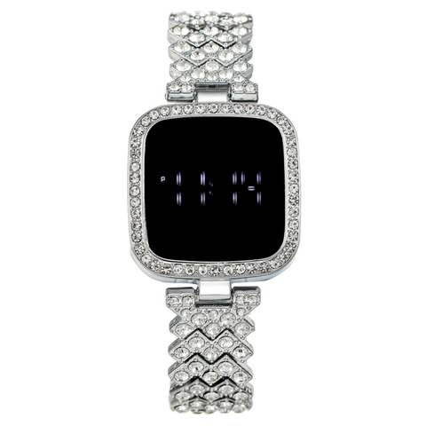 Orologio Digitale A LED Da Donna Quadrato Cassa In Lega Con Strass Cinturino In Acciaio Inossidabile Touch Screen Lusso