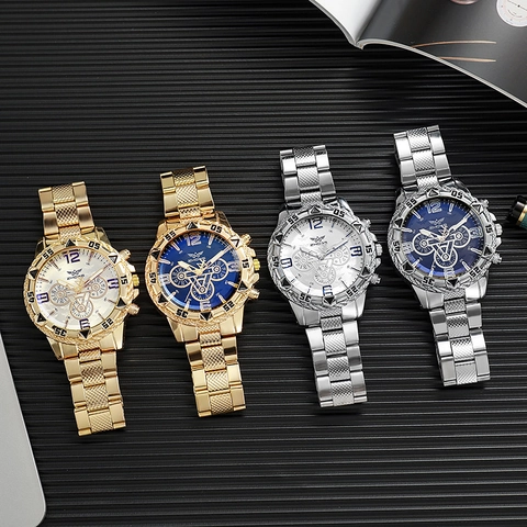 Men Quartz Watch Alloy Case Chronograph Business Sports Fashion Wristwatch Silicone Stainless Steel Strap Date Luminous