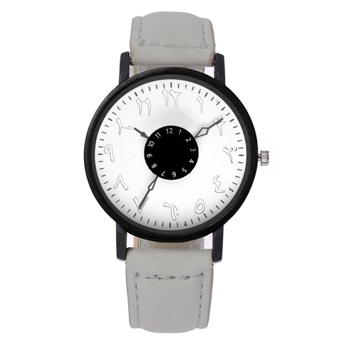 Orologio Quarzo Minimalista Donne Uomini Cassa Lega Cinturino Pelle Doppia Scala Temporale Numeri Arabi Moda Regalo
