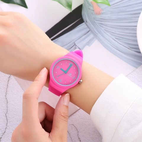 Orologio Al Quarzo Da Donna Cinturino In Silicone Rotondo Display Analogico Colore Gelatina Strass Sport Per Studenti