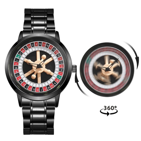Orologio Al Quarzo Da Uomo Con Design Ruota Della Roulette Quadrante Rotante Cinturino In Acciaio Inossidabile Stile Casino