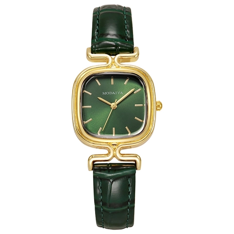Reloj De Cuarzo Para Mujer Caja De Metal Dorado Cuadrada Correa De Cuero Textura Cocodrilo Retro Casual Moda Reloj De Pulsera