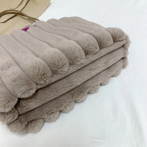 Sac Cabas En Peluche Pour Femmes Sac À Épaule En Fausse Fourrure Rayures Verticales Grande Capacité Automne Hiver
