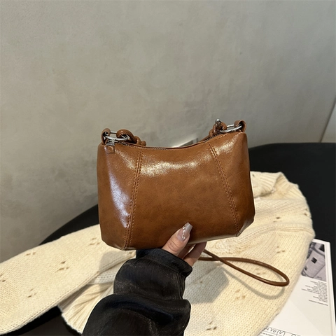 Minimalist PU Leather Underarm Shoulder Bag Retro Solid Color Hobo Bag With Knotted Strap Detail For Women Daily Commute