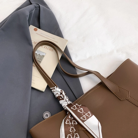 Borsa Tote In Pelle PU Di Grande Capacità Con Sciarpa Decorativa Per Donna Borsa A Mano Minimalista Retro Ufficio