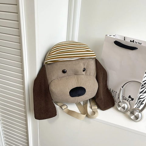Süßer Cartoon Hund Cord Rucksack Große Kapazität Gestreifter Hut Design Kawaii Neuheit Student Schultasche Für Reisen