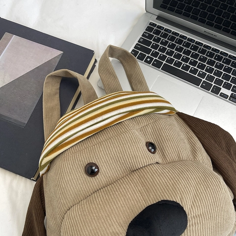 Süßer Cartoon Hund Cord Rucksack Große Kapazität Gestreifter Hut Design Kawaii Neuheit Student Schultasche Für Reisen