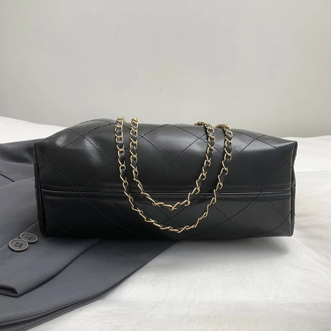 Dames Retro Gewatteerde Schoudertas Ketting PU Leer Suède Color Block Tote Crossbody Tas Gouden Slot Veelzijdig Elegant