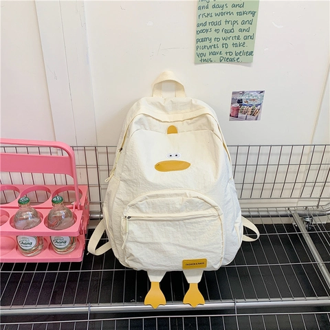 Cartoon Eend Rugzak Voor Meisjes Lichtgewicht Nylon Schooltas Met Leuke Snavel En Poten Kawaii Student Boekentas Groot