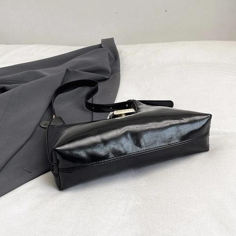 Unterarmtasche Glänzendes PU Leder Retro Schulter Hobo Tasche Gold Schnalle Minimalistisch Elegant Für Damen