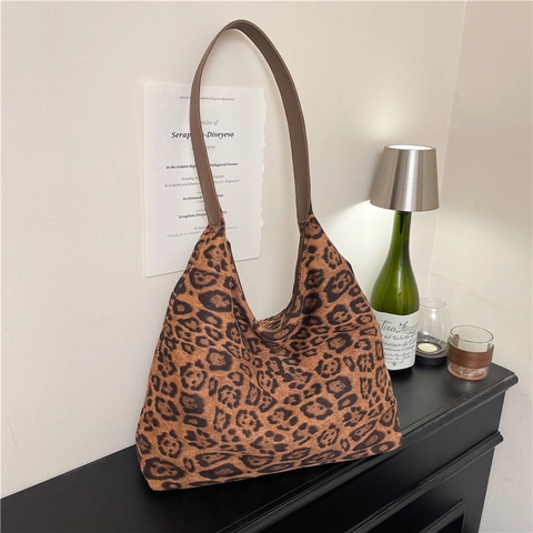 Damen Schultertasche Leopard Muster Große Kapazität PU Leder Retro Mode Hobo Tote Handtasche Lässig