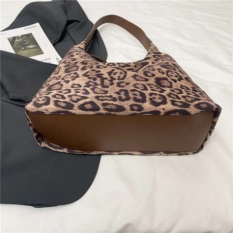 Damen Schultertasche Leopard Muster Große Kapazität PU Leder Retro Mode Hobo Tote Handtasche Lässig