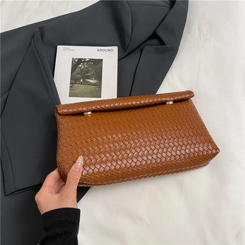 Pochette Da Donna In Pelle PU Intrecciata Grande Capacità Borsa A Busta Pieghevole Moda Street Style Con Chiusura Magnetica