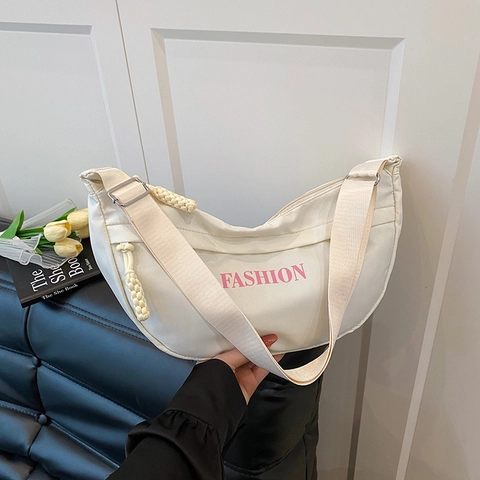 Women Dumpling Crossbody Bag Composite Fabric Fashion Letter Print Crescent Shoulder Bag With Adjustable Wide Strap
