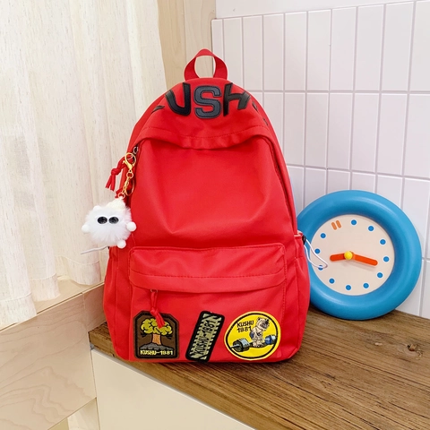 Sac À Dos En Nylon À La Mode Grande Capacité Cartable Pour Ados Filles Garçons Style Ins Coréen Patch De Lettre