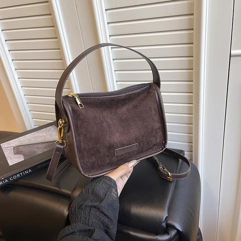 Women Vintage Suede Crossbody Bag Matte Shoulder Handbag Small Square Purse Retro Commuter Fashion Fall Winter