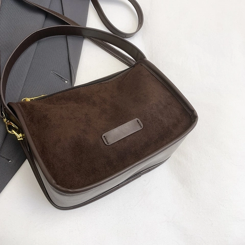 Women Vintage Suede Crossbody Bag Matte Shoulder Handbag Small Square Purse Retro Commuter Fashion Fall Winter
