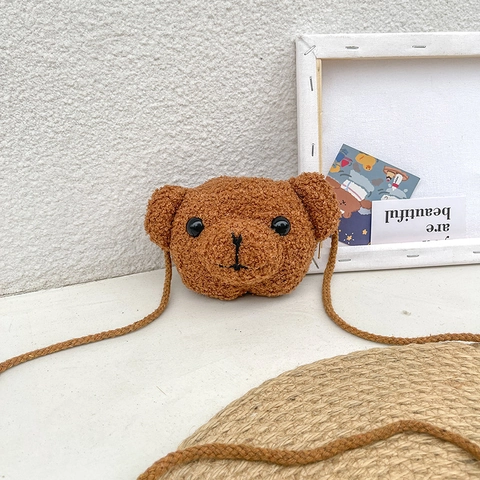 Kids Crossbody Bag Plush Sherpa Cute Cartoon Bear Shaped Shoulder Purse For Little Girls