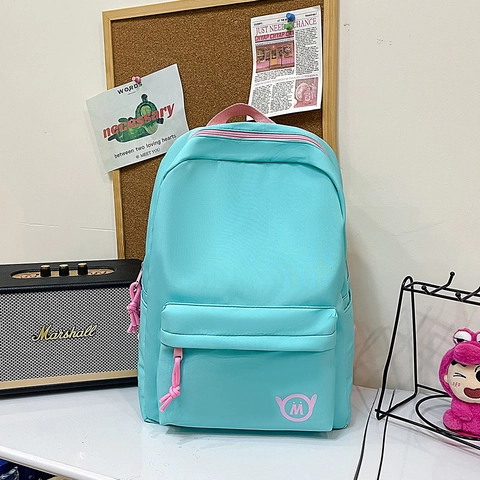 Nylon Backpack Contrast Color School Bag For Students Korean Ins Style Fresh Macaron Colors Large Capacity Durable
