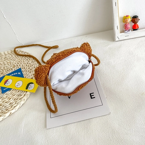 Kids Crossbody Bag Plush Sherpa Cute Cartoon Bear Shaped Shoulder Purse For Little Girls