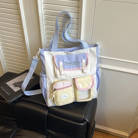 Borsa A Tracolla In Nylon Multitasche Colore A Contrasto Stile College Giapponese Grande Borsa A Mano Per Studentessa