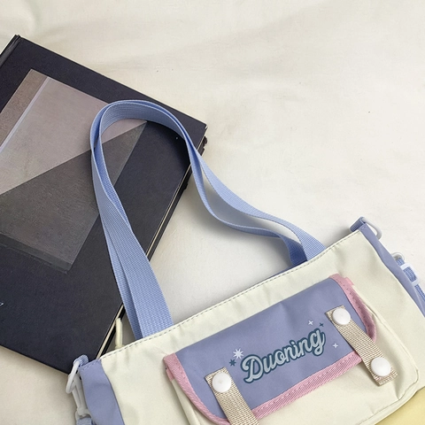 Borsa A Tracolla In Nylon Multitasche Colore A Contrasto Stile College Giapponese Grande Borsa A Mano Per Studentessa