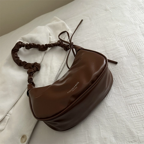 Borsa Sottobraccio Da Donna In Morbida Pelle PU Tracolla Arricciata Borsa A Spalla Mezzaluna Minimalista