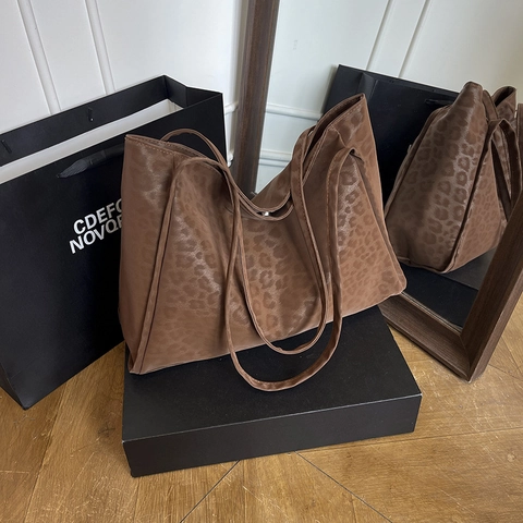 Sac Fourre-Tout Motif Léopard Grande Capacité Femmes Cuir PU Sac À Épaule Souple Rétro Style Vintage