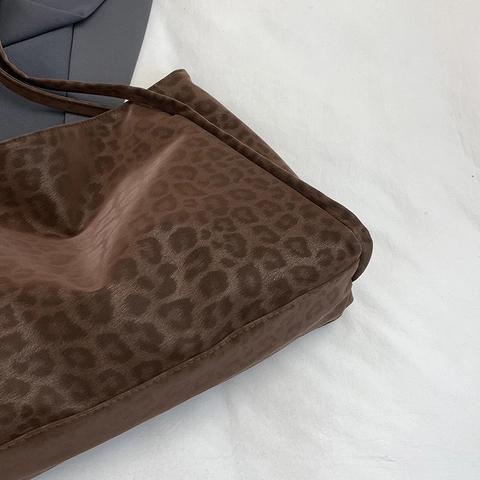 Sac Fourre-Tout Motif Léopard Grande Capacité Femmes Cuir PU Sac À Épaule Souple Rétro Style Vintage