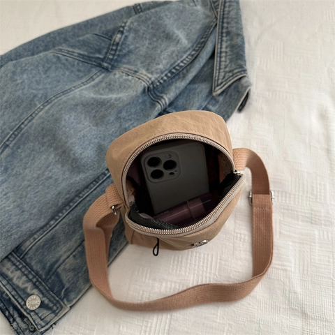 Dames Mini Crossbody Tas Nylon Rimpeltextuur Kleine Schoudertas Rits Meerdere Zakken Casual Reizen