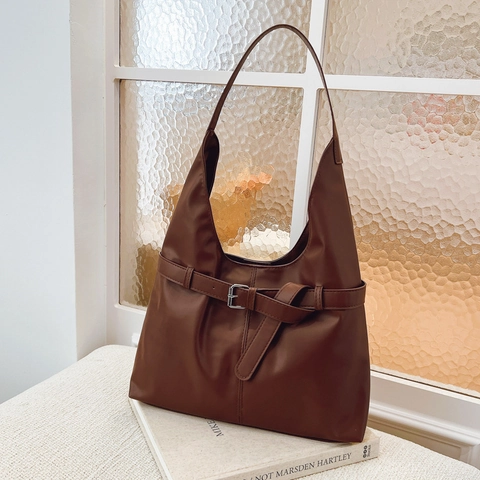 Bolso Hobo De Cuero PU Para Mujer Gran Capacidad Bolso De Hombro Vintage Debajo De La Axila Con Hebilla De Cinturón