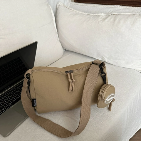 Women Nylon Crossbody Bag Small Square Shoulder Bag With Round Coin Pouch Adjustable Wide Strap Street Style Casual
