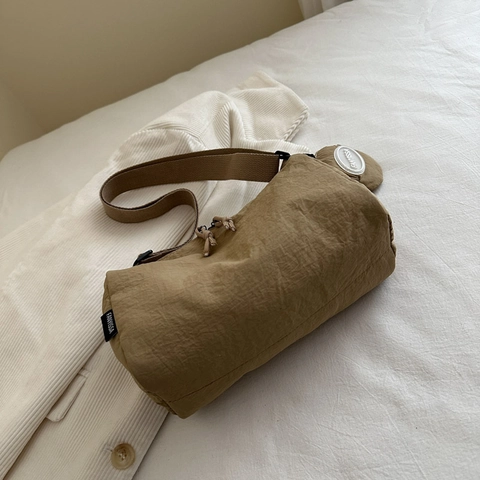 Women Nylon Crossbody Bag Small Square Shoulder Bag With Round Coin Pouch Adjustable Wide Strap Street Style Casual