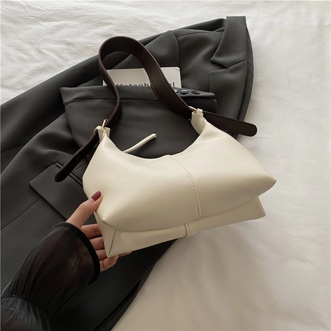 Minimalist PU Leather Hobo Underarm Bag With Adjustable Wide Strap Zipper Closure Commuter Shoulder Bag For Women