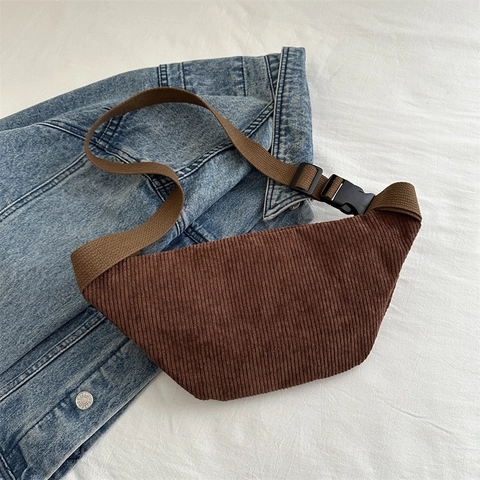 Marsupio In Velluto A Coste Donna Casual Borsa Da Petto Vintage Tracolla Regolabile Streetwear Borsa Pendolare