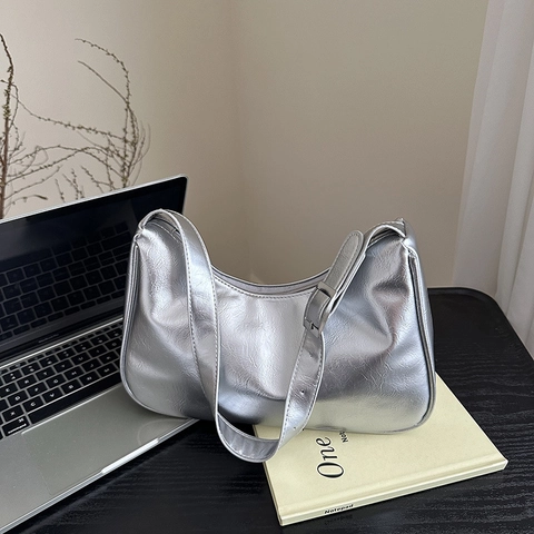 Bolso De Axila Para Mujer Cuero PU Correa Ajustable Color Sólido Moda Hobo Baguette Para Uso Diario