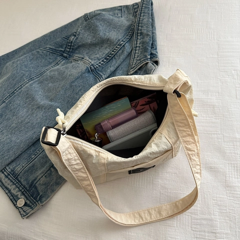 Bolso Bandolera Hobo De Nailon Plisado Gran Capacidad Correa Ancha Ajustable Estilo Japonés Minimalista Bolso De Hombro Casual Mujer