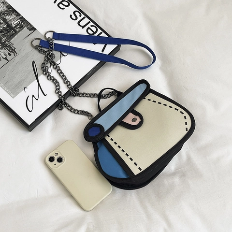 Borsa A Tracolla Stile Cartone Animato 2D Da Donna Design Piatto Effetto 3D Nylon Tela Borsa A Spalla Streetwear