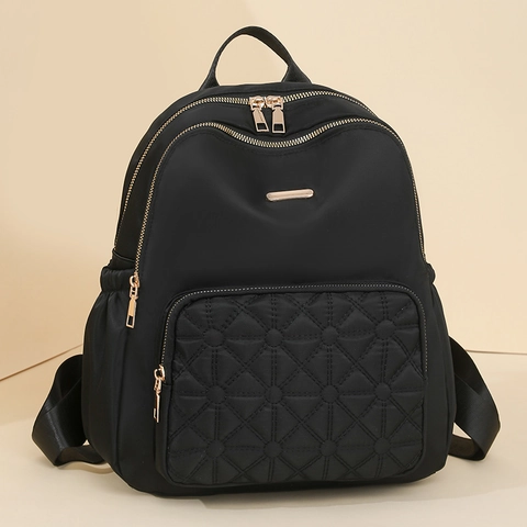 Mode Gesteppter Rucksack Wasserdichtes Nylon Große Kapazität Reise Student Schultasche Mehrere Taschen Leicht Goldener Reißverschluss