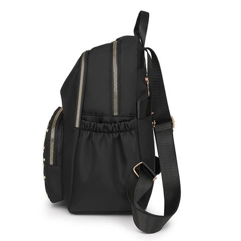 Zaino Da Donna Alla Moda In Nylon Trapuntato Motivo A Diamante Rivetto Dorato Multi Tasche Grande Capacità Viaggio Casual Style Street