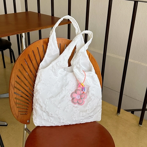 Borsa Tote Da Donna Texture Floreale 3D Grande Capacità Jacquard A Bolle Borsa A Spalla Con Pendente A Fiore Casual