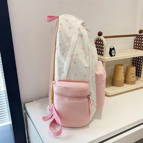 Zaino Studente Nylon Borsa Scuola Con Stampa Stelle Patchwork Leggero Grande Capacità Per Ragazze Adolescenti Stile Giapponese
