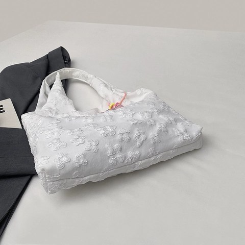 Borsa Tote Da Donna Texture Floreale 3D Grande Capacità Jacquard A Bolle Borsa A Spalla Con Pendente A Fiore Casual