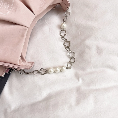 Petit Sac Bandoulière Nuage Plissé Style Français En Cuir PU Avec Chaîne Décorative Künstliche Perles Et Fleurs Pour Femme Tendance