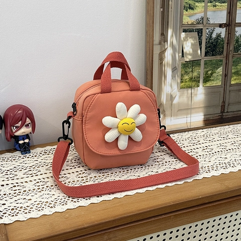 Piccola Borsa A Tracolla Quadrata In Tela Di Nylon Con Margherita In Rilievo E Faccina Sorridente Per Ragazze Donne Versatile Impermeabile