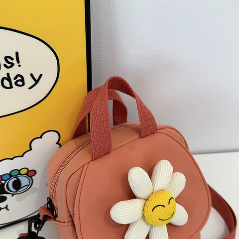 Piccola Borsa A Tracolla Quadrata In Tela Di Nylon Con Margherita In Rilievo E Faccina Sorridente Per Ragazze Donne Versatile Impermeabile