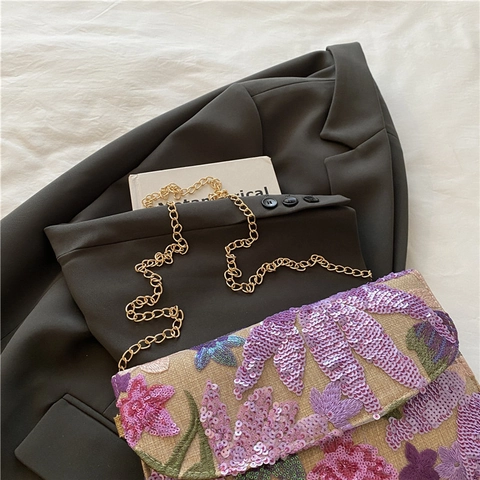 Stromand Envelop Schoudertas Pailletten Bloemenborduurwerk Boheemse Stijl Ketting Messenger Bag Voor Dames