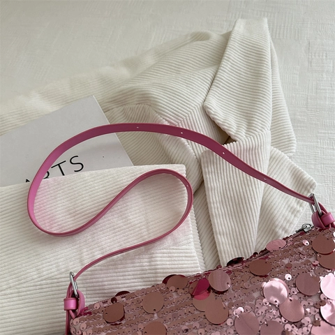 Sequin Underarm Bag Nylon Shiny Niche Square Shoulder Purse Y2K Party Fashion For Women